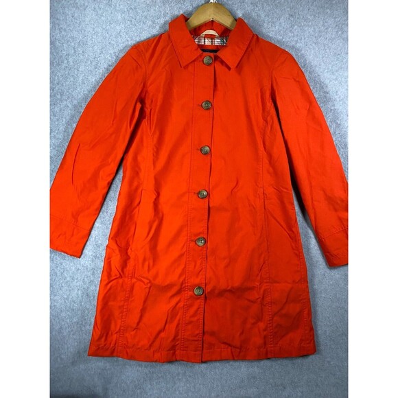 Lands' End Trench Coat Women's XS Petite Red Lined Pockets Button-Front Collared - Picture 1 of 16